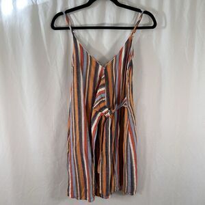 Le Lis Linen Blend Mini Dress Women's Small Orange Striped Sleeveless Faux Wrap